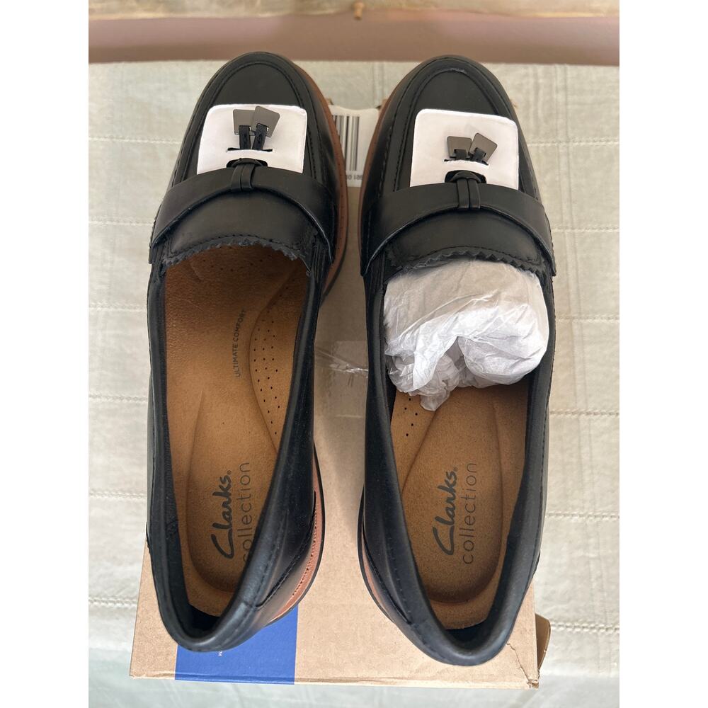 Clarks Westlynn Bella Women's Black Leather Chunky Lug Sole Loafer Size 8.5 M - Picture 12 of 14